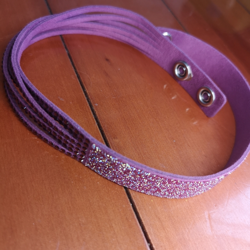 Swarovski Crystal Slake Purple Duo Bracelet/choker 15.5" Long Soft & Adjustable - Picture 6 of 7